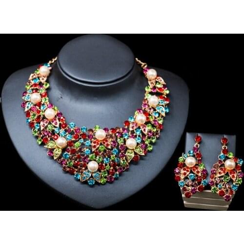 LAN PALACE new arrivals colorful necklace jewelry set simulated pearl necklace and earrings for wedding free shipping
