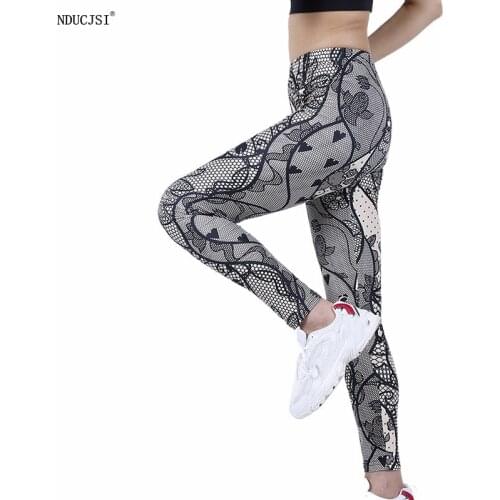 NDUCJSI 2021 New Fashion Fitness Leggings High Elastic Circle Grid Love Digital Printing Tights High Waist Slim Yuga Pants Sport