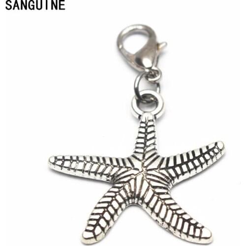 Hot selling 12pcs/lot Alloy starfish dangle charms lobster clasp hanging charm DIY bracelet&pendant floating charms jewelry