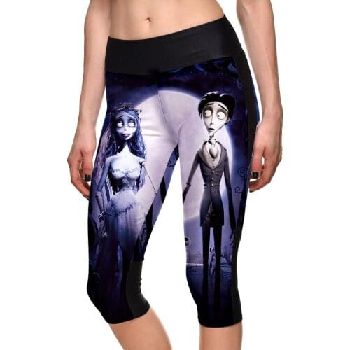 Hot Elastic Women Summer Capris Plus Size Skull Printing Running Gym Bodybuilding Leggings 3 Patterns