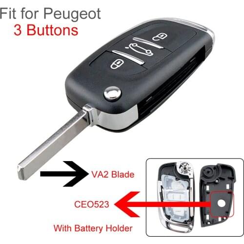 3 Buttons CE0523 Modified Flip Folding Remote Car Key Shell Auto Car Key Case with VA2 Blade Fit for Peugeot 306 / 407 / 807