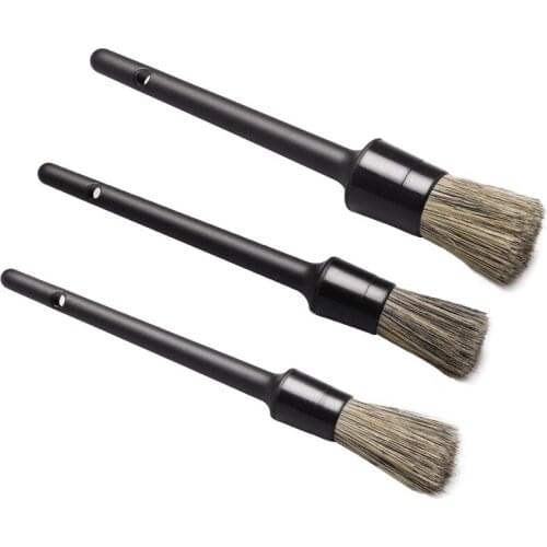 3Pcs Car Detailing Brush Set Natural Boar Hair Car Cleaning Brush Kits Auto Tire wheel Wash Dashboard Cleaning Brush Accessories