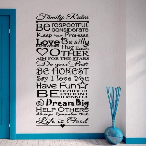 Family Rules Wall Decal for Home Decor Living Room Removable Art Quote Sticker Design Wallpapers WL1065