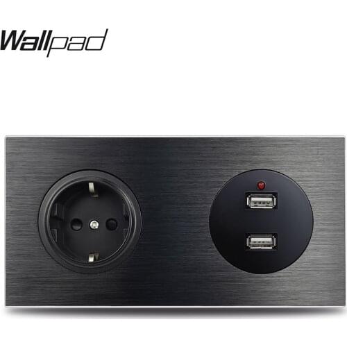 Wallpad EU Wall Socket USB Charging Port L6 Black Brushed Aluminum Satin Metal 172*86mm