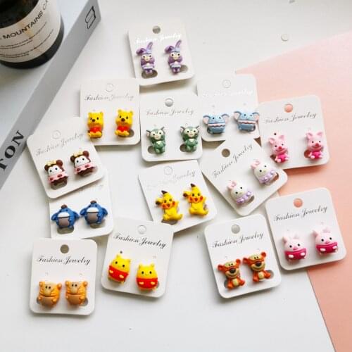 2021 new cute childrens earrings cute cartoon no pierced anti-pain student ear clip bear rabbit pink piggy fashion jewelry