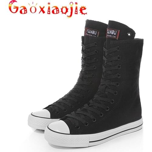 New Short Tube Boots Women 2021 Hot Fashion Front Lace-up Side Zipper Canvas Shoes Casual Rubber Flat Dance Shoes Women Shoes