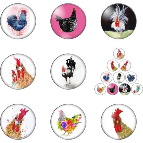 New Animal Chicken Hen Cock 2mm/20mm/25mm/30mm Photo Glass Cabochon Demo Flat Back Making Findings
