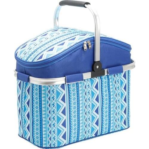 OUNONA 26L Foldable Picnic Basket Lunch Tote Cooler Backpack Outdoor Picnic Bag for Grocery Kayak Camping Hiking (Blue)