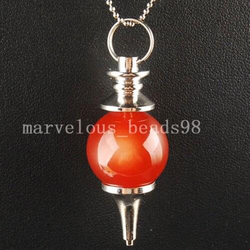 Free Shipping Women Fashion Jewelry Red Carnelian Pendulums Ball Necklace With Chain 1pcs C3222