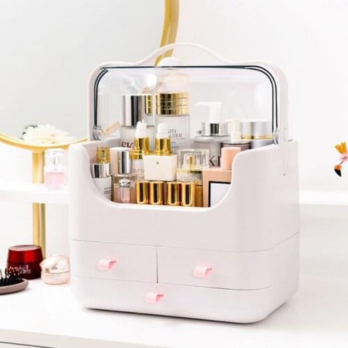 Plastic Makeup Organizer Drawers Jewelry Storage Box Large Capacity Portable Storage Box With Cover White/Pink/Grey Cosmetic Box
