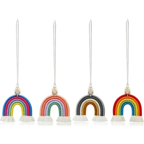 Woven Rainbow Wall Hanging for Bedroom Nursery Baby Kids Rooms Playroom Handmade Art Home Decor Car Hanging Jewelry Gifts