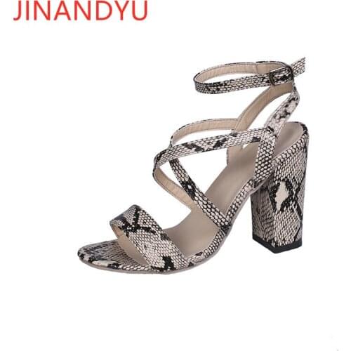Size 43 Summer Sandals Women shoes High Heel Fashion Sexy Snakeskin grain woman pumps ankle strap high heels Women Sandals