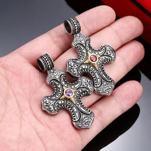 Unique Cool Cross with stone Necklace Pendant For Man And Woman Stainless Steel Fashion pretty Jewelry