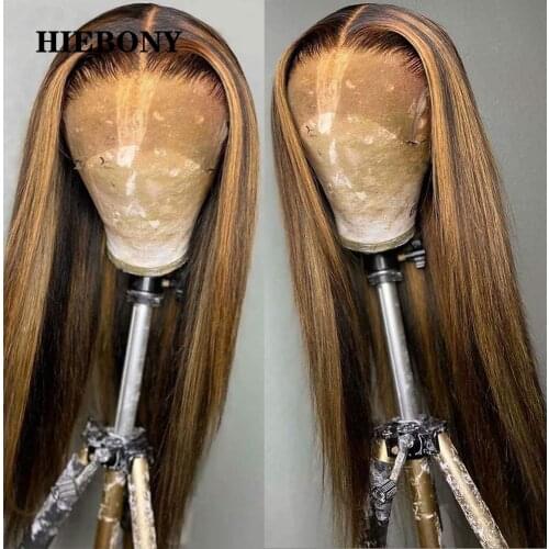 Highlight Straight 1B27 Lace Front Human Hair Wigs with Baby Hair Brazilian Hair 13x6 Highlight Lace Front Wigs Bleached Knots