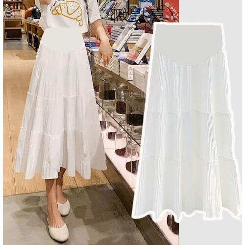 Summer Thin White Black Patchwork Chiffon Maternity Skirts Elastic Waist Belly A Line Loose Clothes for Pregnant Women