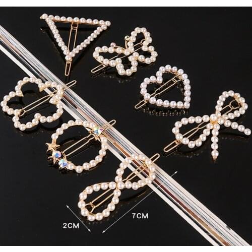 Fashion Bow Pearl Pentagram Geometry Alloy Hairpin Girl Hair Clip Minimalism Elegance Diamond Heart Shaped Hair Accessories