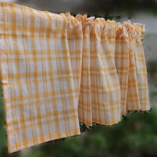 Curtain of ambry of yellow grid cloth, contracted style is short curtain. New adornment coffee curtain