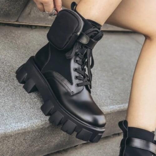 Larger Size 43 Women Platform Boots Pocket Buckle Strap Motorcycle Boots Womens Riding Boots Punk Shoes Luxury Brand Design