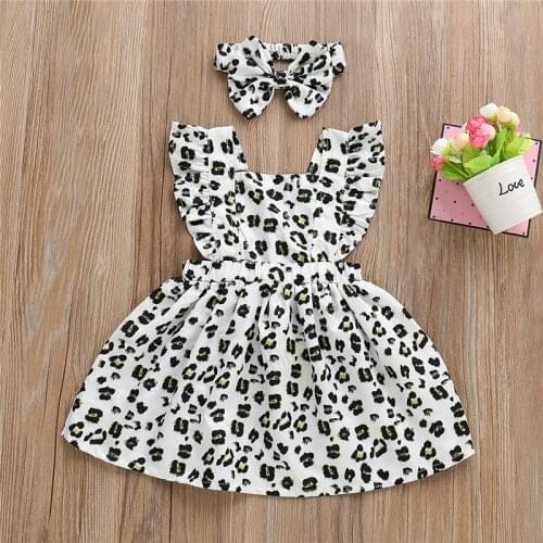 2019 Summer Baby Girls Dresses Leopard Print Sleeveless Kids Clothing Cotton Print Backless Infant Girl Dresses 2pcs