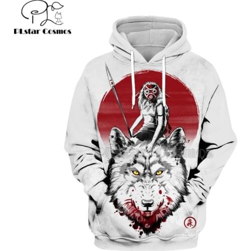 2019 Princess Mononoke 3d hoodies/sweatshirts Wolfs Blood&Swordsman Japanese Anime Fashion Novelty Style long seleeve Tops-1