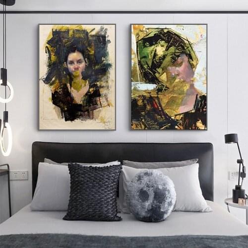 Abstract Style Wall Art Painting Print Colorful Fashion Lady on Canvas Home Decor Living Working Place Decoration No Frame