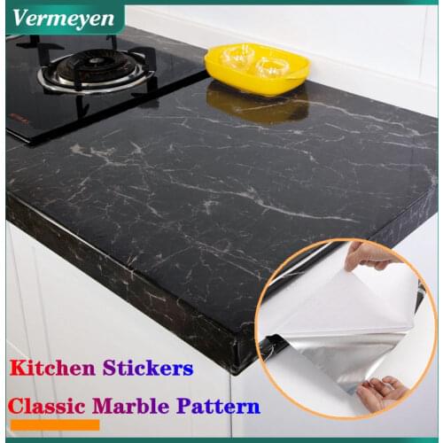 Adiabatic Kitchen Stickers Waterproof Oilproof Self-adhesive Classic Marble Pattern Wall Stickers Protect Desktop Fireproofing