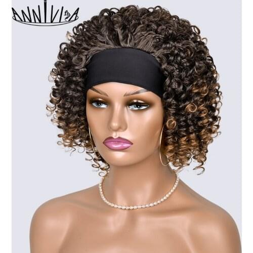 Afro Kinky Curly Headband Wig Short Hair Wigs For Black Women Ombre Natural Glueless Synthetic Heat Resistant Hair Annivia