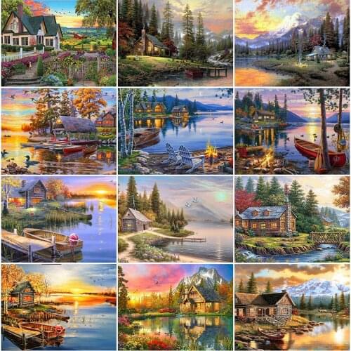 Evershine 5D DIY Diamond Painting House Full Square Diamond Embroidery Sunset Picture Of Rhinestone Landscape Home Wall Decor