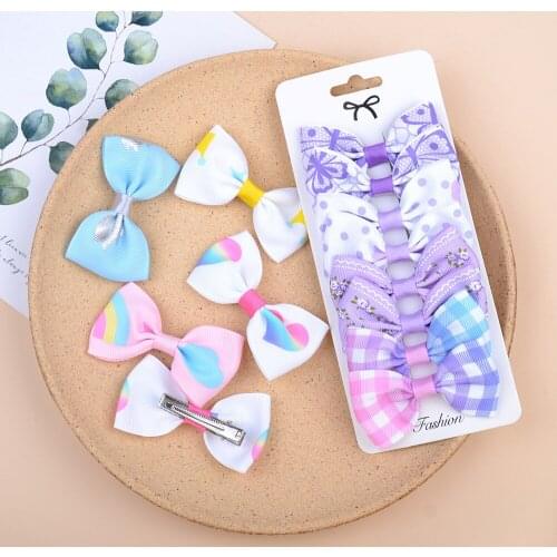 8PCS/Set Print Grosgrain Ribbon Hair Bows Clips Small Bows For Children Girls Headwear DIY Kids Hair Accessories Best Gifts