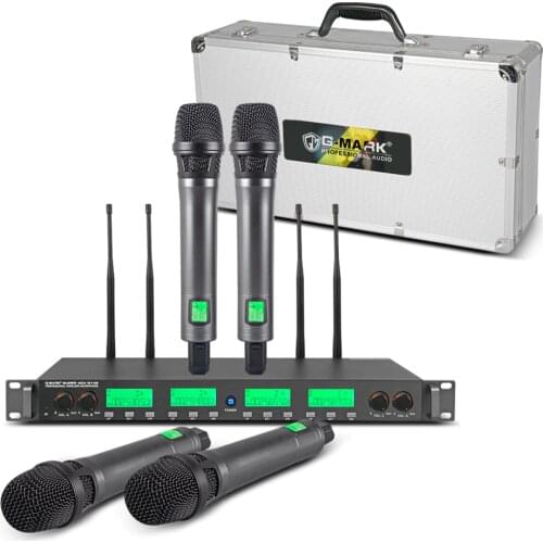 G-MARK Super G14S Wireless Microphone System UHF 4 Channels Handheld Metal Body Frequency Selectable 150m Karaoke Stage Church