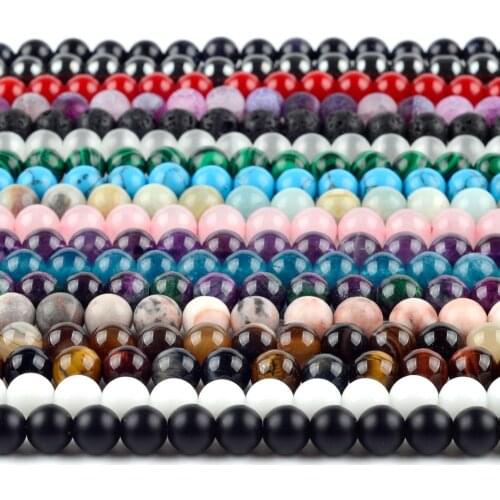 Natural Round Tiger Eye Amazonite Lava Turquoises Agates Jaspers Garnet Spacer Loose Stone Beads For Jewelry Making DIY Bracelet