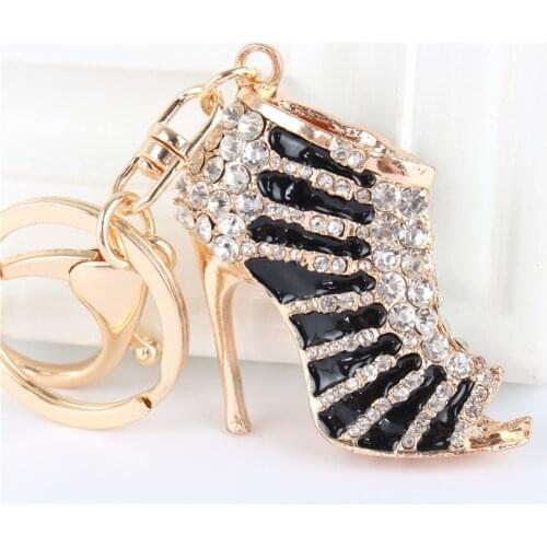 Black High Heels Shoe Pendant Charm Rhinestone Crystal Purse Bag Keyring Key Chain Accessories Wedding Party Lover Gift
