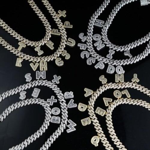Top quality 5A cubic zirconia 12mm width cuban link chain iced out bling baguette cz 26 Alphabet Initial charm name necklace