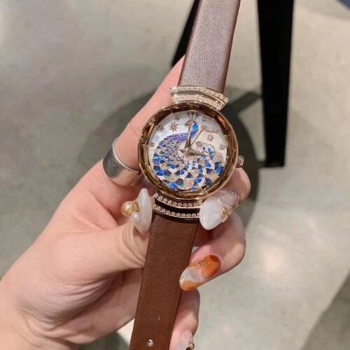 Vintage Fashion Enamel Peacock Watches for Women Luxury Handmade Painting Animal Watch Quartz Crystals Wrist watch Waterproof