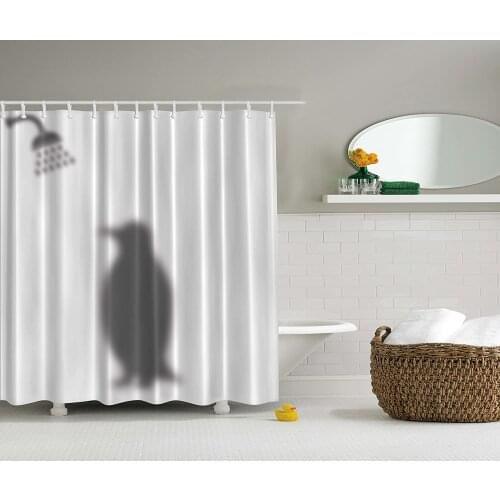 Animals Decor Shower Curtain Penguin Shadow in The Bath Fun Funny Humor for Kids Printed Art Modern Design Fabric Bathroom Set