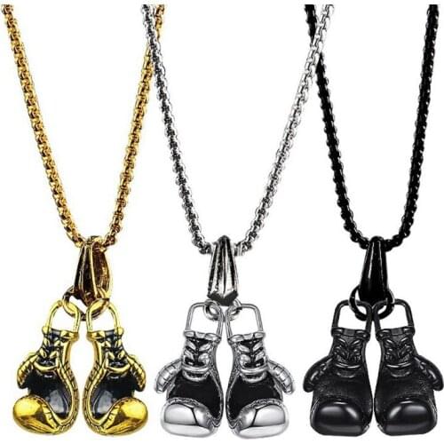 Mens Hip Hop Boxing Gloves Pendant Retro Personality Titanium Steel Wild Trendy Necklace Gift For Birthday Valentines Day