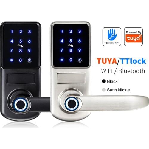 Eseye Electronic Security Smart Bluetooth TT App WiFi Digital Code IC Card Fingerprint Door Lock On The Wooden Door For Home