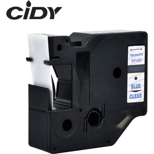 CIDY 45801 Blue on clear Compatible Dymo D1 19mm Label Tape Ribbons Cassette for Dymo Label Manager 160 280 210