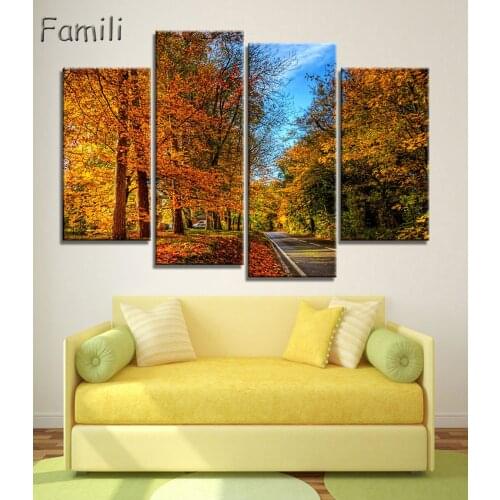 4Pieces Cuadros Wall Art Autumn Tree Oil Painting On Canvas Paintings By Numbers Pictures Home Decor Living Room Unframed