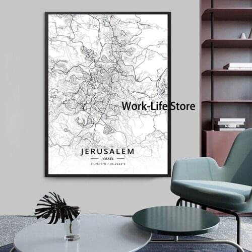 Jerusalem Tel Aviv Israel Map Poster Painting Art Poster Print Canvas Home Decor Picture Wall Art Posters and Prints