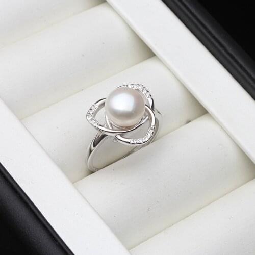 925 Sterling Silver Natural Freshwater Pearl AAA Zircon Fashion Rings Jewelry For Women 8-9mm Pearl Adjustable Rings
