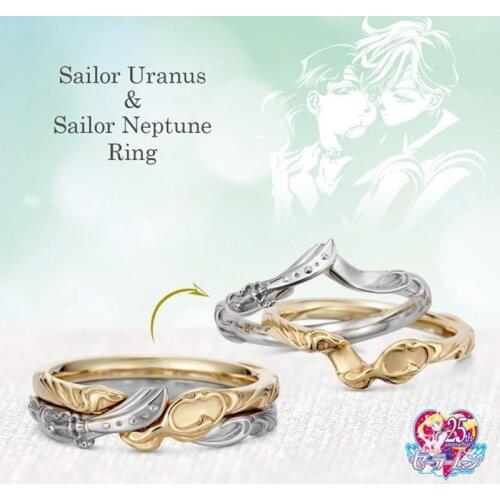 Japanese Anime Sailor 2PCS/SET Sailor Uranus & Neptune 925 Sterling Silver Ring For Couple Lovers Valentines' Gifts Jewelry