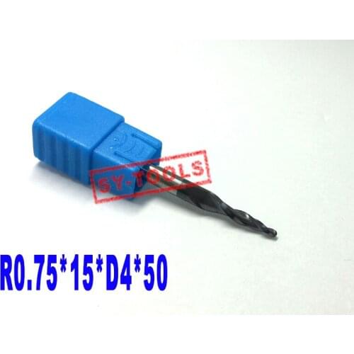 5PCS R0.75*D4*15*50L*2F HRC55 Tungsten solid carbide Coated Tapered Ball Nose End Mills taper and cone endmills