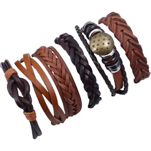 Brown Black Multilayer Bead Women Vintage Ethnic Handmade Woven Punk Wrap Leather Bracelets Men Jewelry Wholesale Accessories