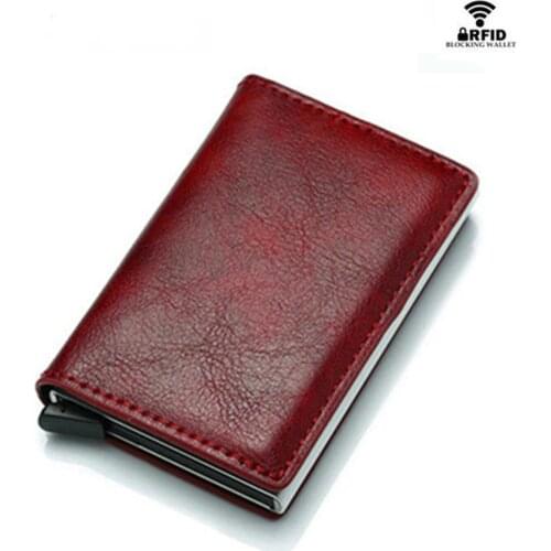 Bycobecy 2020 Men Wallet Blocking Rfid PU Leather Vintage Credit Card Holder Unisex Antitheft Security Aluminum Metal Purse