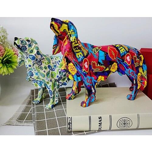 Colorful Art Design Water Transfer Golden retriever Ornaments Home Decorating Living Room Office Resin Crafts Decore