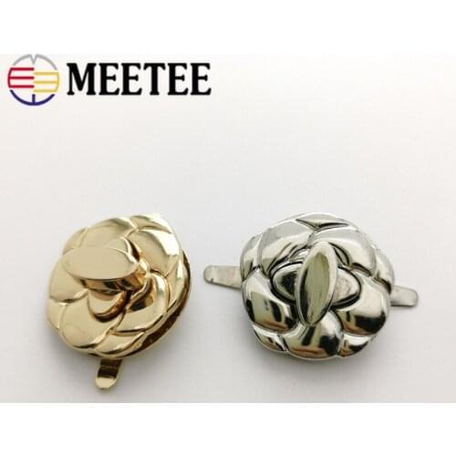 Meetee 2/5pcs 30X31mm Metal Flower Bag Lock Clasp Handbag Twist Turn Locks Buckle DIY Replacement Repair Lockstitch Buckles Fit
