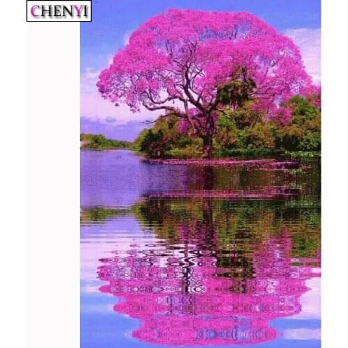 CHENYI Landscape Tree Diamond Painting Full Square/Round Drill Cross Stitch Embroidery Diamond Mosaic Handmade Gift Home Decor
