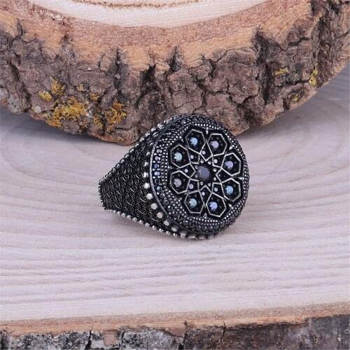 Black Zircon 925 Sterling 925 K Silver Men 'S Ring