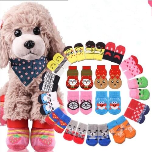 Lovely Pet Socks Antiskid Teddy Dog Socks Cute cat 4Pcs Pet Knits Socks Anti Slip Skid Bottom